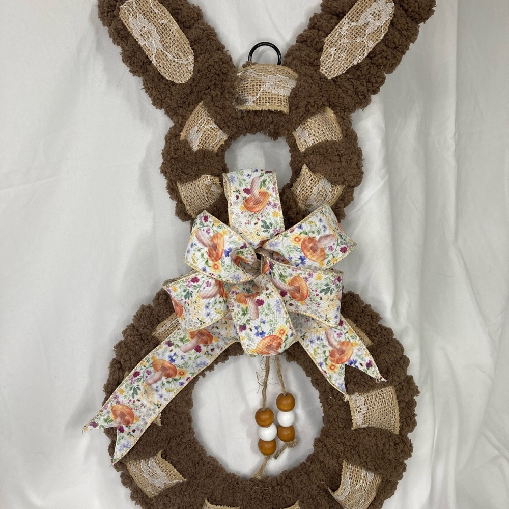 Brown Bunny Wreath with Floral Bow